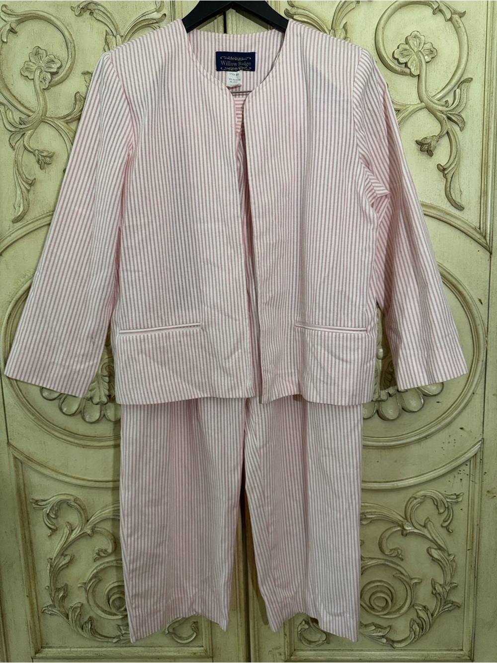Willow Ridge vintage pink and white pinstripe blazer/pants set size 10p